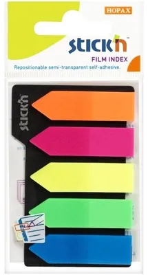 Obrázek produktu pro Samolepicí záložky Hopax plastové  -  12 x 42 mm / 5 x 25 lístků / neonové šipky