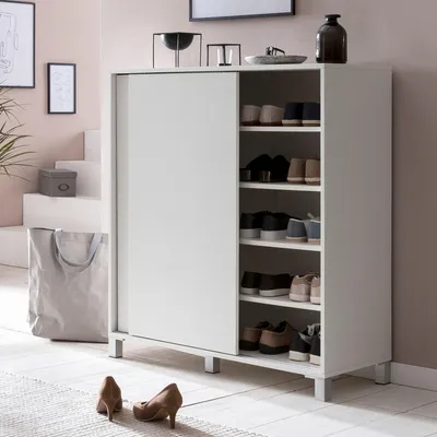 Produktbild von FineBuy Schuhschrank Weiß Holz 100x108x37,5 cm Ablage Hoch Schuhständer Groß 20 Paar Schuhe Schuhregal Flur Schuh Aufbewahrung Platzsparend