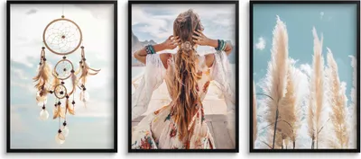 Produktbild von Moderne Boho Poster für die Wohnzimmerwand, Frau und Traumfänger 3x50x70