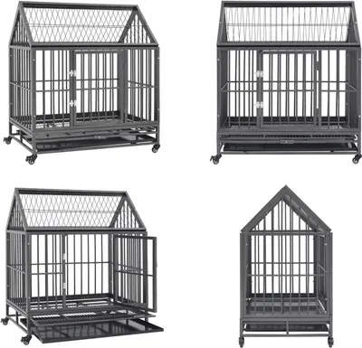 Obrázok produktu pre vidaXL Klietka pre psa s kolieskami a strechou oceľová 92x62x106 cm - Klietka pre psa - Klietka pre psa s kolieskami - Klietky pre psov s kolieskami