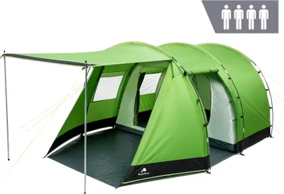 Immagine prodotto di Tenda CampFeuer Super+ per 4 persone, verde/nero, tenda a tunnel XXL con 2 ingressi e tenda da sole