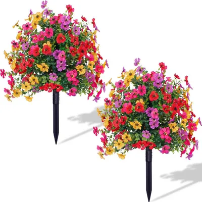 Produktbild von Künstliche Zedernsträucher - Dekorationspflanzen - 2er-Set - 60 cm - UV-beständig - Mit Erdspießen - Mehrfarbig