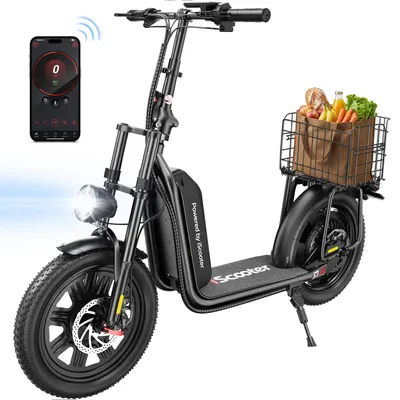 Produktbild von E Scooter mit Straßenzulassung,16 × 3.0 Zoll Fat Tire E Roller 100Km Max Reichweite,mit Klapprad Korb und Lenker mit App