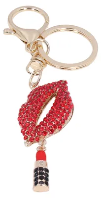 Image de Porte-clés strass, mignon, forme de lèvres raffinée, sac, porte-monnaie, pendentif décoratif, ornement, accessoire, rouge