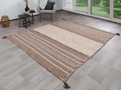 Produktbild von Steffensmeier Handwebteppich Muriani | Baumwolle |  Wohnzimmer | Beige, handgewebt, Größe: 120x170 cm
