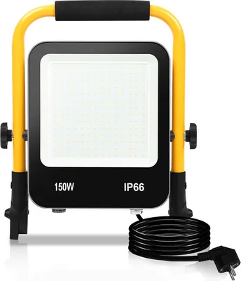 Produktbild von SWANEW 150W Kaltweiß LED Baustrahler LED Fluter Arbeitsscheinwerfer inkl. Standgestell und Netzkabel Wasserdicht IP66 für Garage, Garten, Baustelle