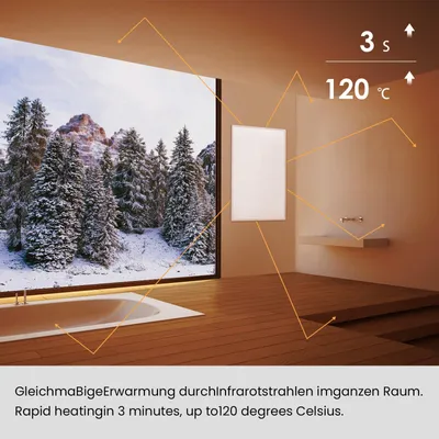 Image de Panneau de chauffage infrarouge mural - Puissance de 600 watts - Aluminium - Pour usage intérieur, idéal pour les chambres