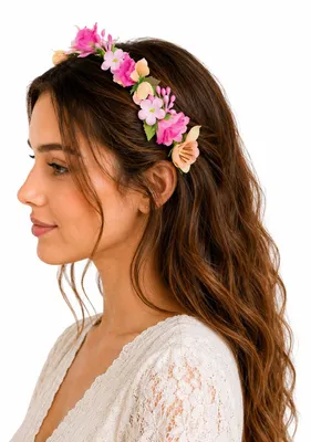 Produktbild von Blumen Haarreif "Sabia" mit Rosen und Blüten | Pink Creme