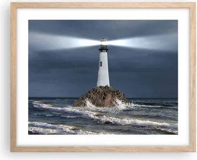 Produktbild von Gerahmtes Poster - Rahmen in heller Eiche - Leuchtturm Meer - 50x40 cm - Wand Bild - Wanddeko - Wandbilder - Kunstposter - Wandposter - Bilderrahmen - Bilder - Kunstdruck - Wandbild - P2NAA50x40-3550