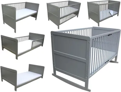 Produktbild von 4-in-1-Kinderbett 140x70 cm mit Matratze, grau – Juniorbett, Beistellbett und Wiege