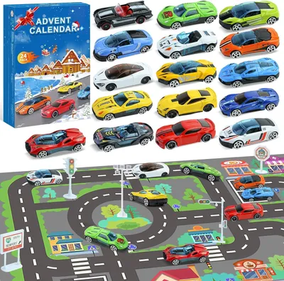 Imagen del producto de Calendario de adviento 2026 para niños, con temática de coches y miniaturas de carreras: juguetes de coches deportivos