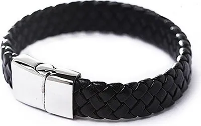 Produktbild von Vintage Herren Legierung Kunstleder Armband geflochten Magnetverschluss Armband Armreif