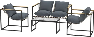 Produktbild von 4-teiligesGartenmöbelset,Outdoor-Möbel-Set,2Sessel,2erSofa,1Tisch,gepolstert,Stahl,Polyester,Grau