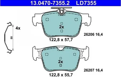 Produktbild von ATE 13.0470-7355.2 Bremsbeläge Satz Hinten für VW Golf VIII Schrägheck (CD1) GOLF VIII Variant (CG5) für CUPRA Formentor SUV für SKODA für AUDI