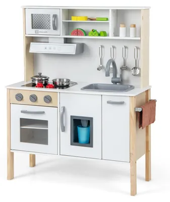 Produktbild von Kinderküche Holz Spielküche mit 18 Zubehör Holzküche Spielzeugsets Weiß