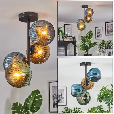 Produktbild von Cesaro Deckenlampe aus Metall/Riffelglas in Schwarz/Blau/Grün/Goldfarben