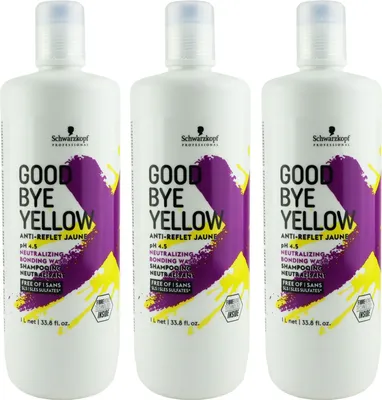 Produktbild von Schwarzkopf Goodbye Yellow 3 x 1000 ml Bonding Shampoo mit Neutralisations-Effekt Set