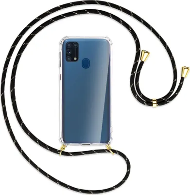 Produktbild von Handykette Backcover-Schutzhülle mit Band (Metall goldfarben) für Samsung Galaxy M31 - schwarz/gold