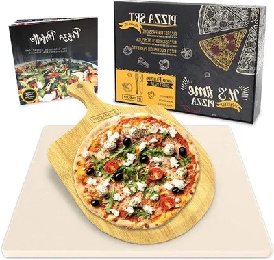 Immagine prodotto di Set da forno e barbecue Famanu, composto da pietra refrattaria per pizza (3 pezzi) e pala per pizza