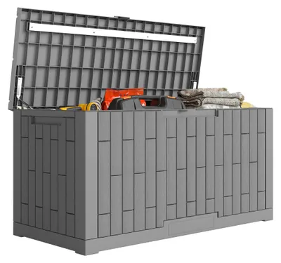 Produktbild von Outsunny Gartenbox 379 Liter Wasserdicht Abschließbar Auflagenbox mit Holzoptik