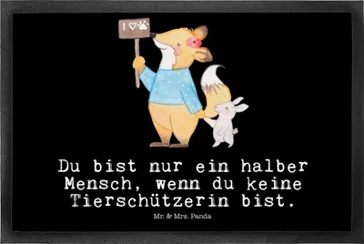 Produktbild von Mr. & Mrs. Panda Schmutzfänger Tierschützerin Herz 50 x 75 cm - Schwarz - Geschenk, Schmutzmatte, Fussmatte, Schmutzfangmatte, fußmatte, Bodenvorleger, bodenmatte