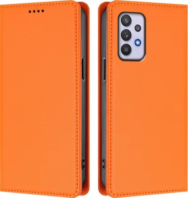 Produktbild von Handyhülle für Samsung Galaxy A32 5G, Kunstleder Klapphülle Stoßfeste Magnetische Hülle mit Ständer Orange