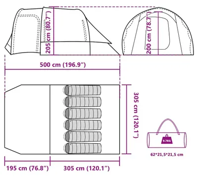 Produktbild von vidaXL Familienzelt 6 Personen Blau Wasserdicht