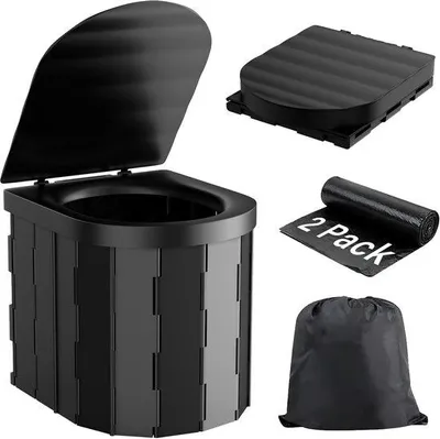 Productafbeelding van Draagbaar Toilet - Opvouwbaar Potty - Kamperen en Reizen - Compact Opvouwbaar Ontwerp - 32.5 x 27.5 cm - Zwart
