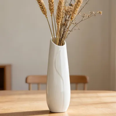 Produktbild von Keramische Vase 30 cm, weiß, dekorativ für Pampasgras, modernes Design, für Wohnzimmer Dekoration