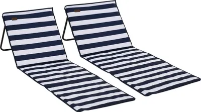 Produktbild von Strandliege, klappbar, verstellbare Rücklehne, Seitentasche, weiche Polsterung, Stahlrahmen, blau+weiß, 142x51x40cm