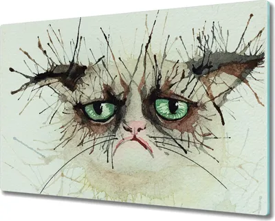 Produktbild von Coloray Küchenbrett Kochplattenabdeckung Hackbrett Schneidebrett Herdabdeckplatte 80x52 cm - Aquarell Haustier Katze