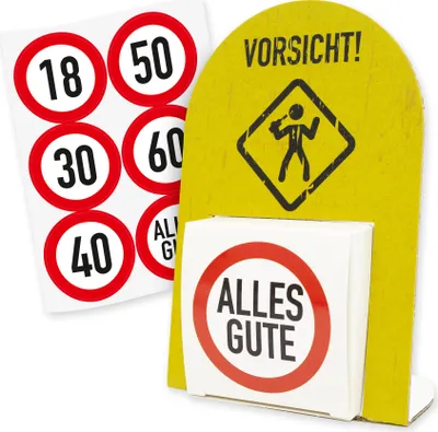 Produktbild von itenga Geldgeschenkverpackung Geburtstag Hinweisschild mit Stickerbogen