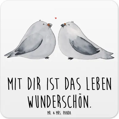Produktbild von Mr. & Mrs. Panda Untersetzer für Gläser Turteltauben Liebe 6er Set - Weiß - Geschenk, Tauben, Getränke-Untersetzer, Glas-Untersetzer, Hochzeitstag, Freundin, Coaster
