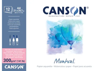 Produktbild von CANSON Montval, Aquarellblock, Satiniert, einseitig geleimt, 300g/m², 12 Blatt,