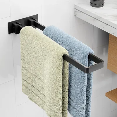 Productafbeelding van Handdoekhouder, roestvrij staal, zelfklevend, 40 cm, zwart, zonder boren, voor de badkamer
