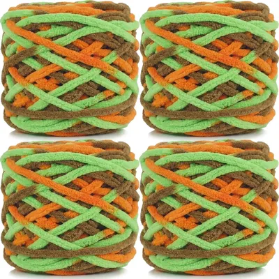 Immagine prodotto di Lana chenille, 4 gomitoli da 100g ciascuno, filato spesso e soffice, ideale per uncinetto e maglia, colore giallo e color cammello