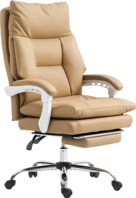 Produktbild von Bürostuhl Ergonomischer Schreibtischstuhl mit Lendenwirbelstütze, Klappbar Armlehne, Fußstütze Hellbraun