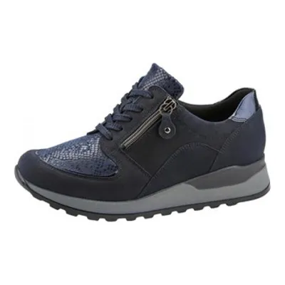 A single navy blue sneaker is shown against a white background.