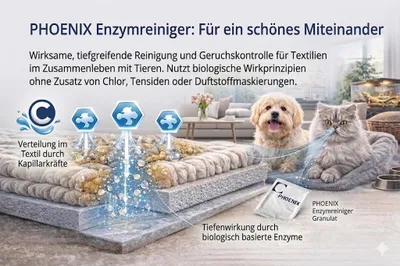 Produktbild von Tiergeruch Entferner 20g (1L) Enzymreiniger + Drucksprüher 1L Set Granulat-Konzentrat Hund gegen Tiergeruch | PHOENIX