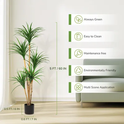 Zdjęcie produktu dla Sztuczna Dracena (Dracaena) 150 cm – Realistyczna Roślina Doniczkowa do Domu, Biura i na Taras, Bez Pielęgnacji