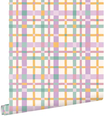 Obrázek produktu pro Tapeta ESTAhome s kostkovaným vzorem, fialová, žlutá a modrá, 50 x 900 cm