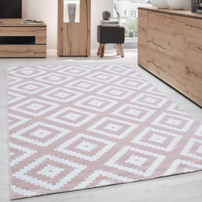 Produktbild von Ayyildiz Moderne Designer-Teppiche Rosa 80x300 cm Moderner Wohnzimmerteppich, elegantes Design, Kurzflor, Puderrosa