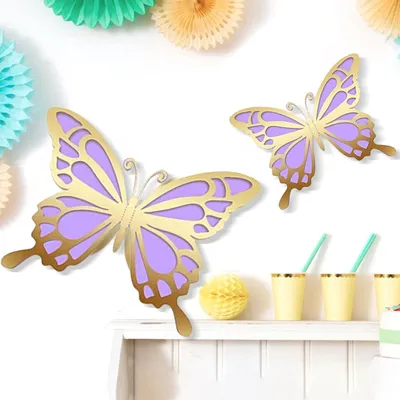 Produktbild von Yolistar Wandaufkleber Schmetterlinge 3D Dekorative Goldene und Lila 72 Stück
