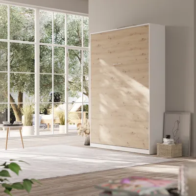 Produktbild von Schrankbett Classic 140x200   Bettschrank Wandbett 140 Vertikal Weiss/Wildeiche Ohne Matratze