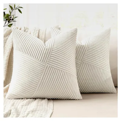 Produktbild von Kissenbezug 40x40 Creme Kordsamt 2er Set Zierkissenbezüge für das Wohnzimmer