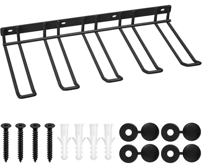 Immagine prodotto di Porta utensili per utensili elettrici, organizer da parete, metallo, 4 scomparti, nero