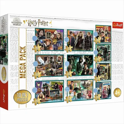 Produktbild von TREFL Harry Potter Mega Pack, 10 Puzzles (gesamt 329 Teile), Mehrfarbig, 22,3x15,6 cm & 16,7x15,6 cm, ab 4 Jahre, unterschiedliche Rückseitenbedruckung, Calaandated Light Reflecting Paper