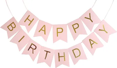 Image de Guirlande Happy Birthday, Rose, avec lettres dorées