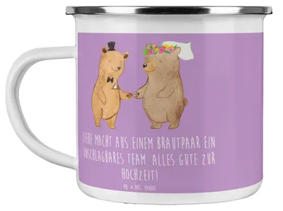 Produktbild von Mr. & Mrs. Panda Emaille Becher Unschlagbares Brautpaar - Lavendeltraum - Geschenk, Hochzeitspaar, Teetasse, Magie der Liebe, Hochzeitsvorbereitungen, Pott, Freude, Tasse