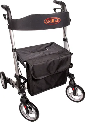Produktbild von Antar Rollator Leichtgewicht 3fach faltbar, silber, Komplett-Set mit Gurt und Stockhalter